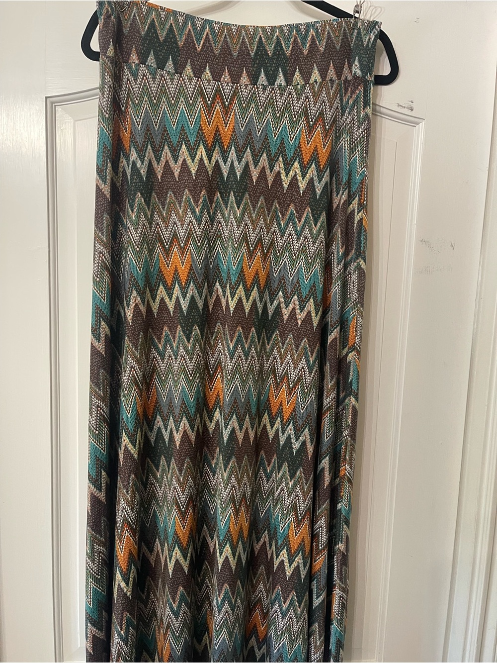 Veronica M Chevron Maxi Skirt in Brown, Teal & Orange